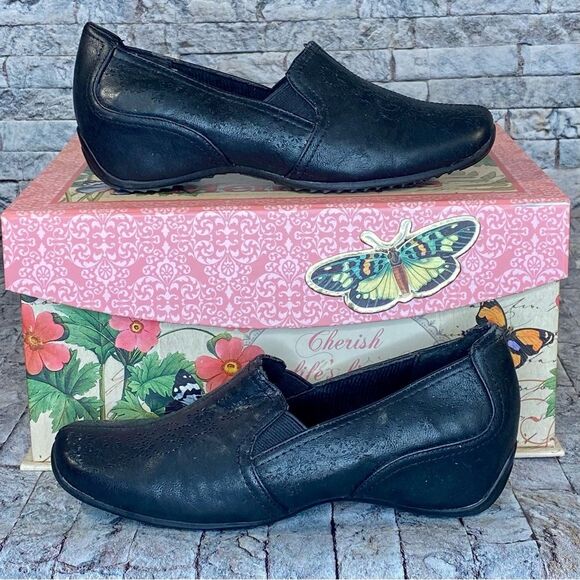 Easy Street Casual Slip On Loafers Black Leather Square Toe Size 6 - Picture 6 of 10